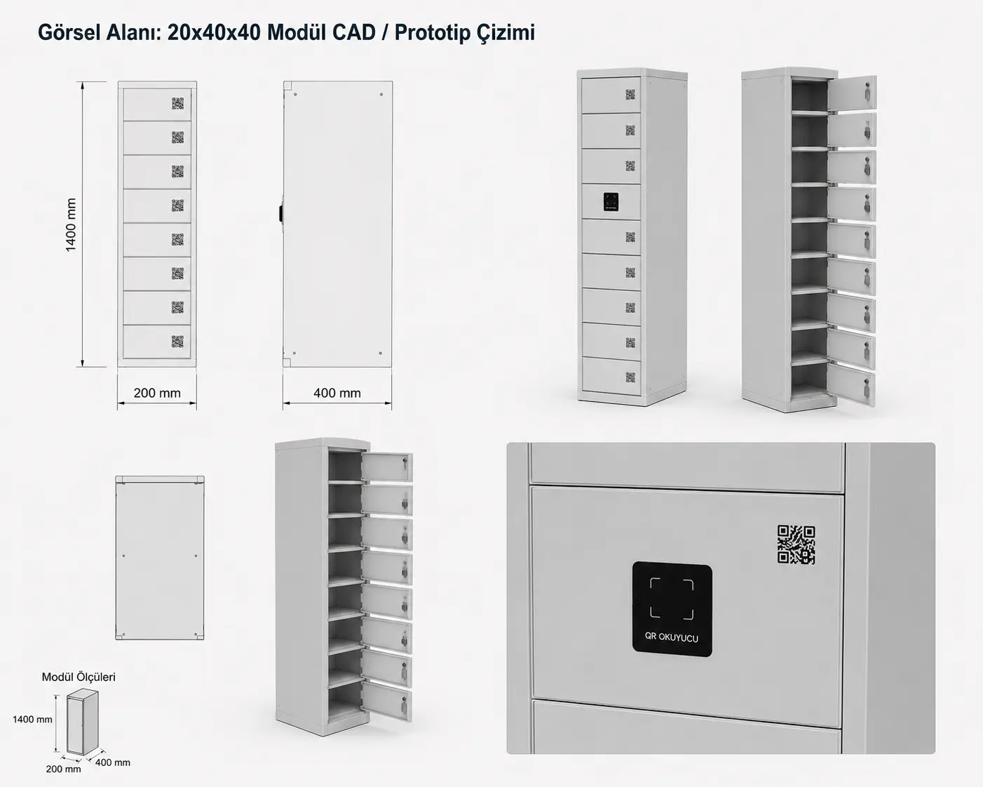Modüler 40x40x40 Dolap CAD/Taslak Görseli